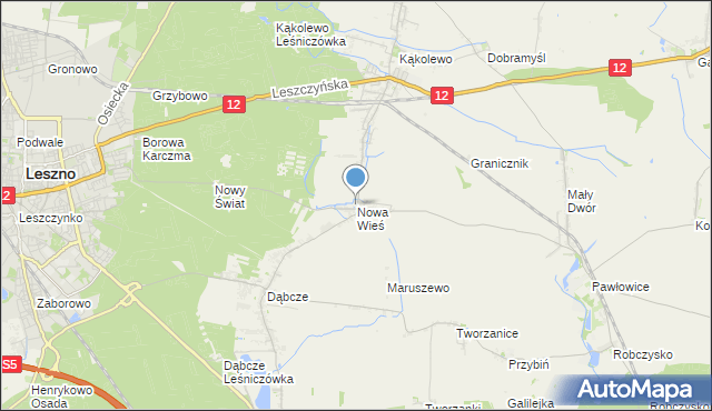 mapa Nowa Wieś, Nowa Wieś gmina Rydzyna na mapie Targeo